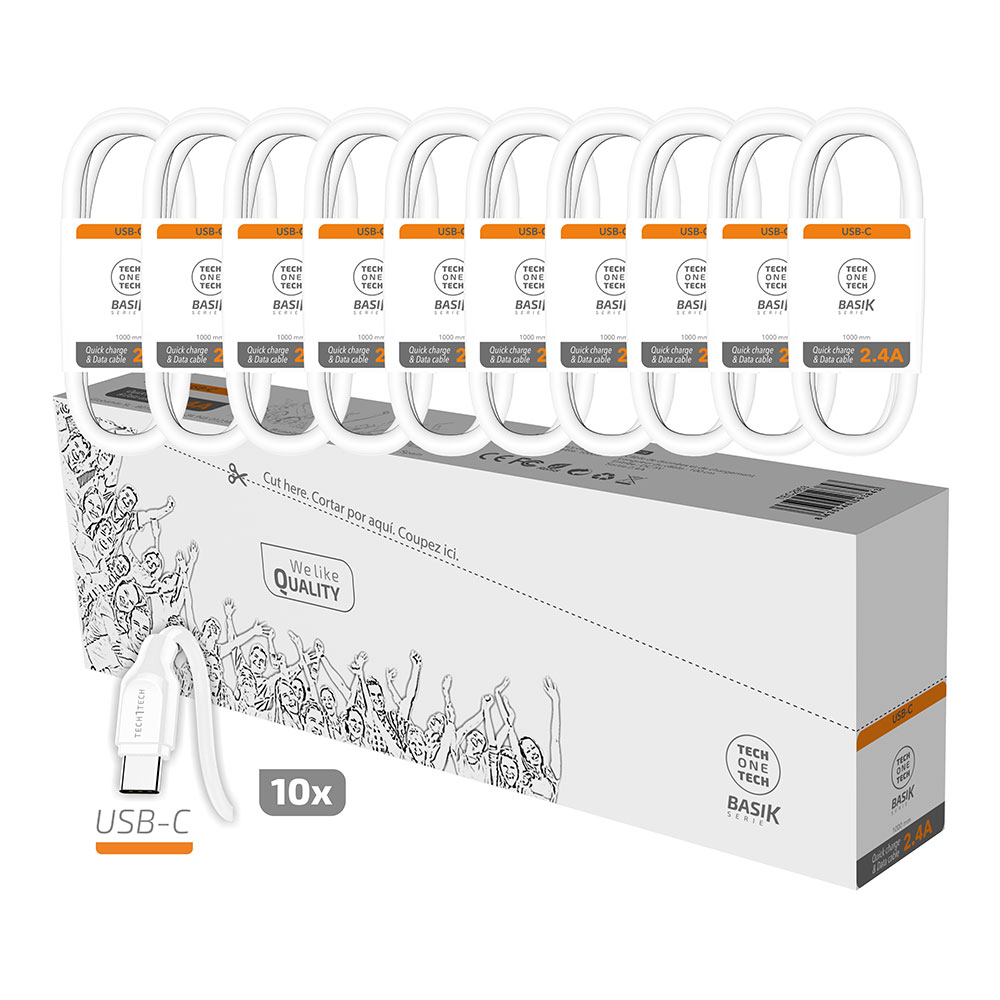 pack-ahorro-10-cables-basik-usb-c-24a-blanco-tech-one-tech